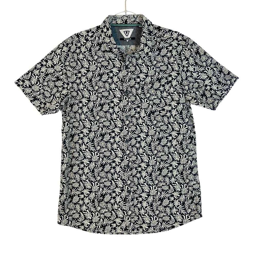 VISSLA‎ Mens Short Sleeve Button Up Shirt Medium Tropical Aloha Organic Cotton